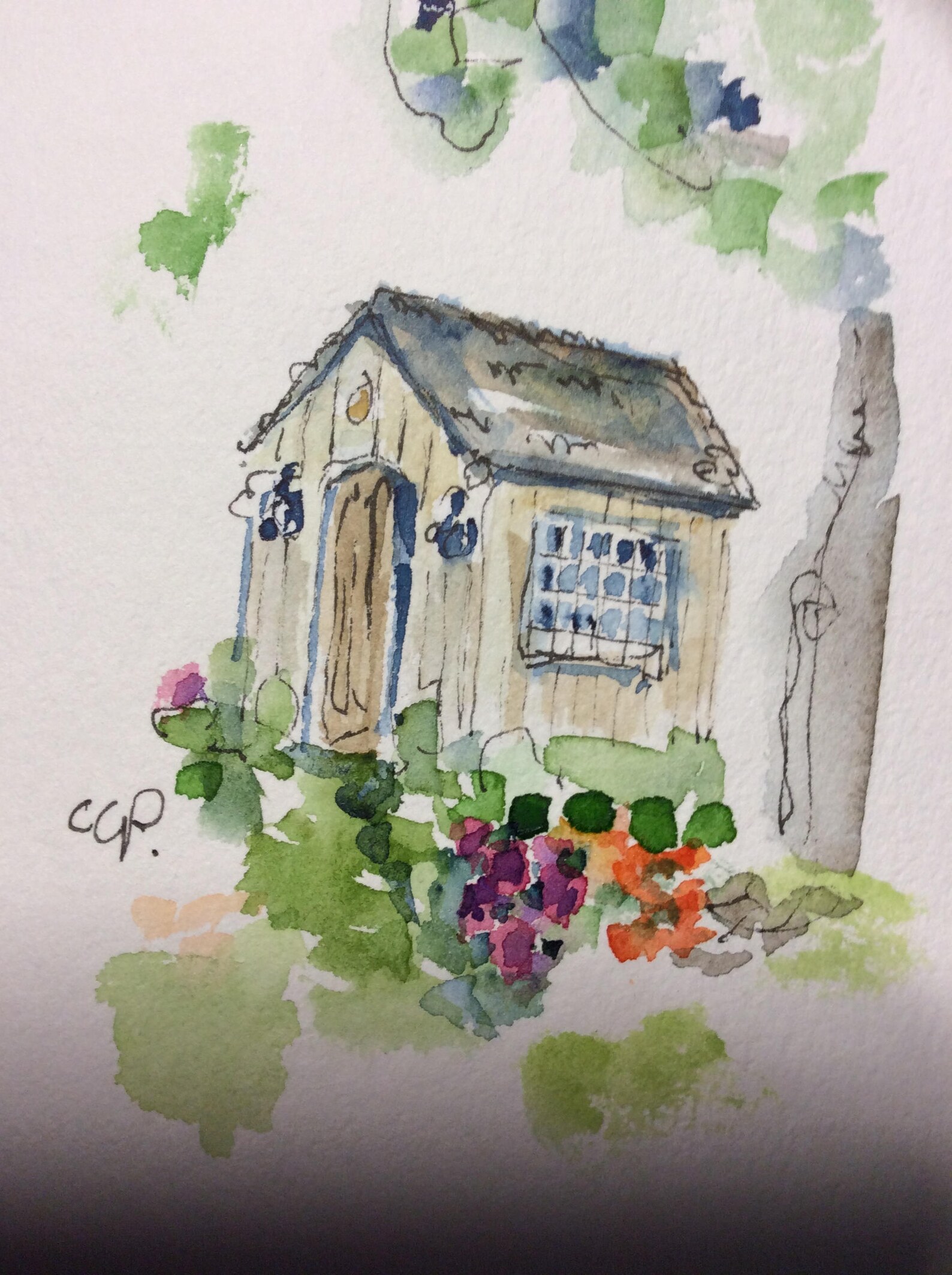 Garden Shed Watercolor Card Hand Painted Watercolor Card | Etsy