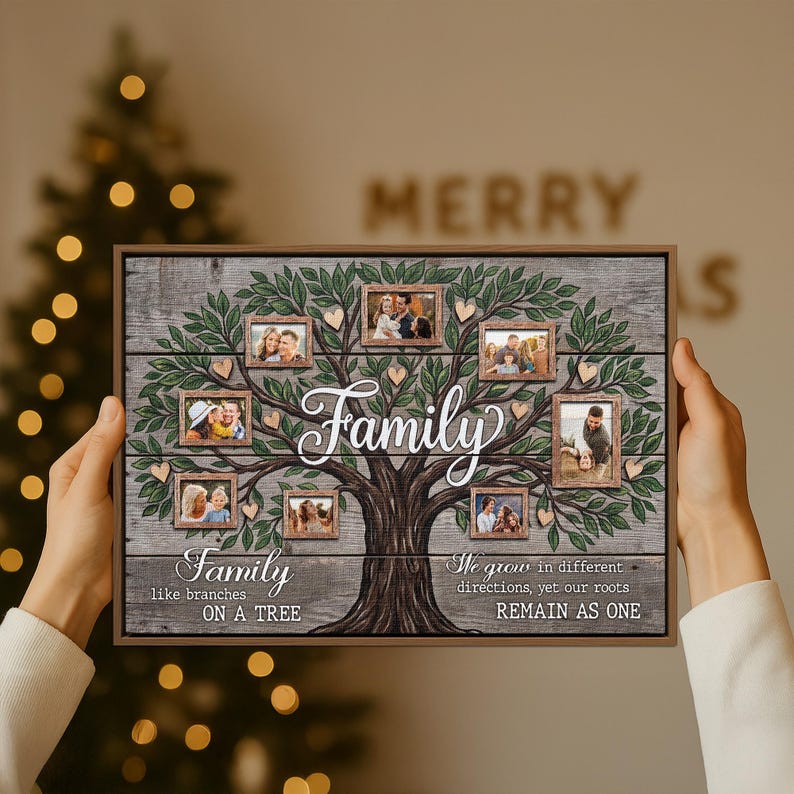 Personalisierte Familienstammbaum-Fotocollage auf Leinwand