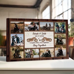 Custom Motorcycle Couple Photo Collage - Personalized Biker Love Canvas, Anniversary Gift for Him or Her