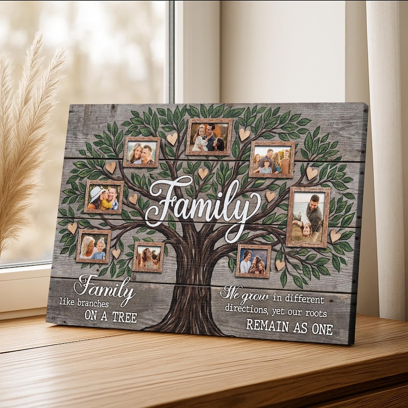 Personalisierte Familienstammbaum-Fotocollage auf Leinwand