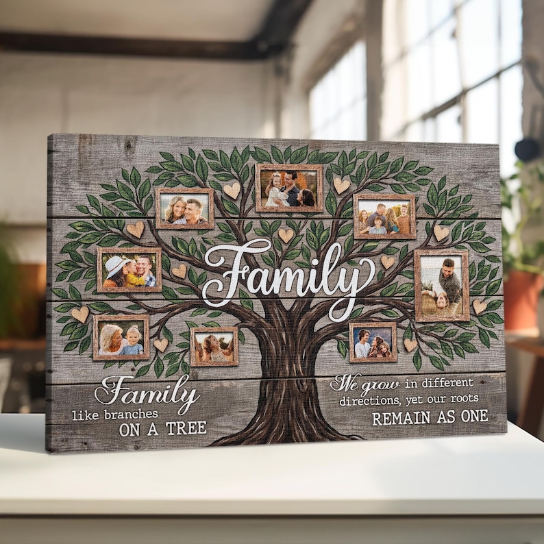Personalisierte Familienstammbaum-Fotocollage auf Leinwand