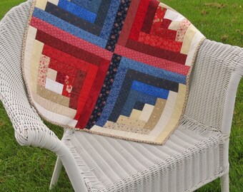 American Log Cabin Quilted Table Runner Stars and Stripes Table Linen - Reversible