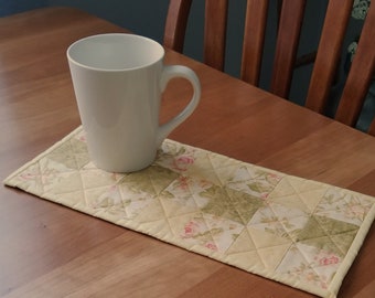 Buttercups and Mint Quilted Table Runner Reversible