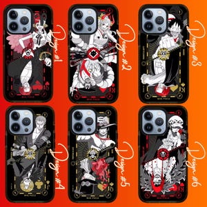 Coque pour iPhone une pièce - Coque de téléphone anime, motif pirates au chapeau de paille, antichoc - Idée cadeau Otaku sur le thème des cartes de poker - Coque de portable sombre