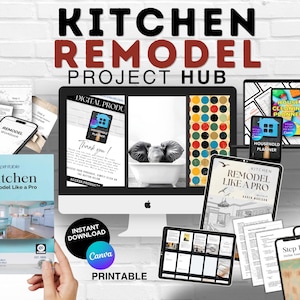 Kitchen Remodel Project Hub. Renovation Guide, Budget Google Sheet, Canva Template, Design Workbook & Total Home Organizer with bonuses