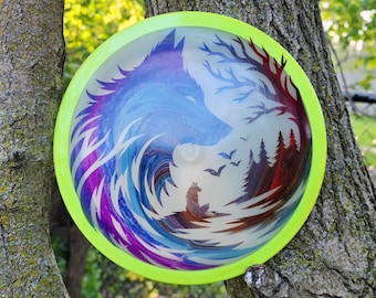 Dyed Disc Golf Disc | Axiom Eclipse Vanish 174g | Wolf Silhouette | Glow Distance Driver