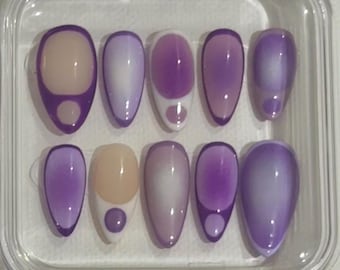 Handmade Purple Ombre Aura Press On Nails - Stiletto Almond