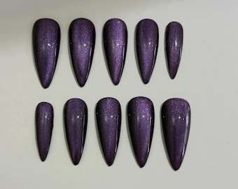 Purple cat eye Halloween press on nails