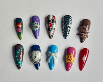 Alice in wonderland cartoon press on false nails