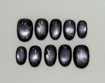 Purple cat eye star press on nails