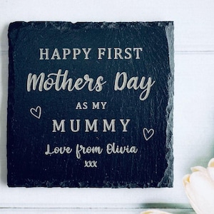 First Mother’s Day Coaster Personalised Gift, Happy Mothers Day Mummy, Cute Gift For Mummy, Mommy, Engraved Slate Coaster