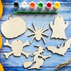 Halloween Bauble Painting Set: Pumpkin, Witch, Ghost - Kids Craft Activity.