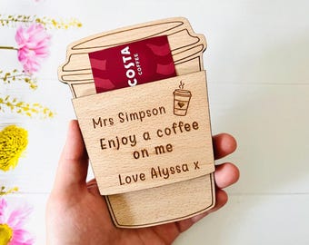 Personlig presentkortshållare för kaffekopp för lärare, lärarpresent, presentkort för varm dryck, terminsslutspresent, Starbucks, Costa Coffee, jul