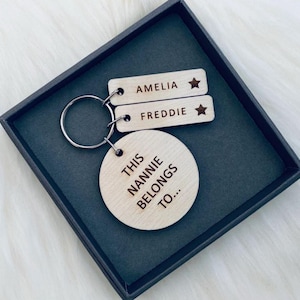 Personalised Nannie Keyring, Mothers Day Gift for Grandparent, This Nannie Belongs To, Mother’s Day Keyring, Wooden Gifts for Nanny, Nanna