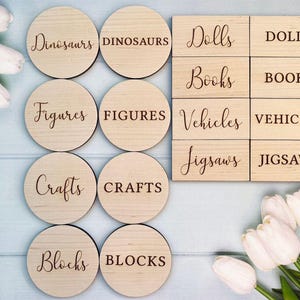 Personalised Wooden Toy Box Labels: Maple Veneer, Laser Engraved