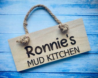 Enseigne à suspendre personnalisée pour cuisine en terre, en bois gravé au laser avec une corde, accessoires de cuisine en terre pour enfants, cadeau amusant pour enfants qui jouent garçons filles