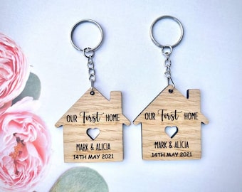 Personalised New Home Keyring Oak Veneer: New Home Gift. Our First Home Keyring - Key Chain - Moving House - First Home - New House
