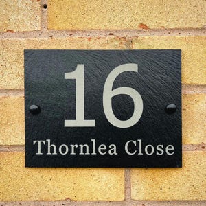 Personalized Engraved Slate House Sign: Rustic Door Number Plaque.