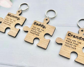 Personalised Keyring Jigsaw Piece, Wooden Key Chain, For Mummy, Daddy, Grandma, Christmas, Mothers Day, Fathers Day Gift, From The Kids