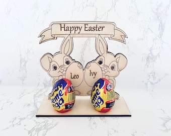 Personalised Wooden Engraved Easter Egg holder,  Perfect Easter gift, Kids Easter, Easter bunny, Chocolate holder, Easter Egg, Cute Bunny