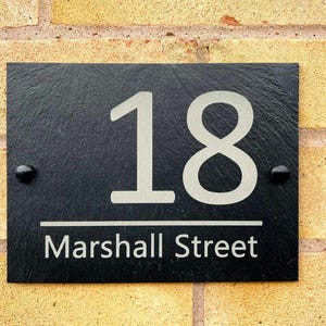 Personalized Engraved Slate House Sign: Rustic Door Number Plaque.
