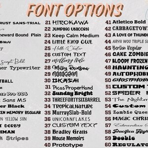 a poster with a list of font options