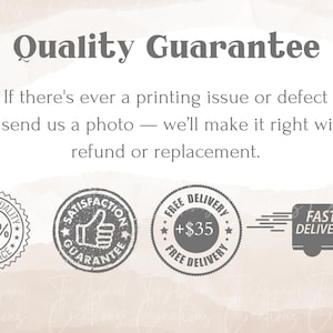 a sign that says quality guarantee if there's ever a printing issue or defect