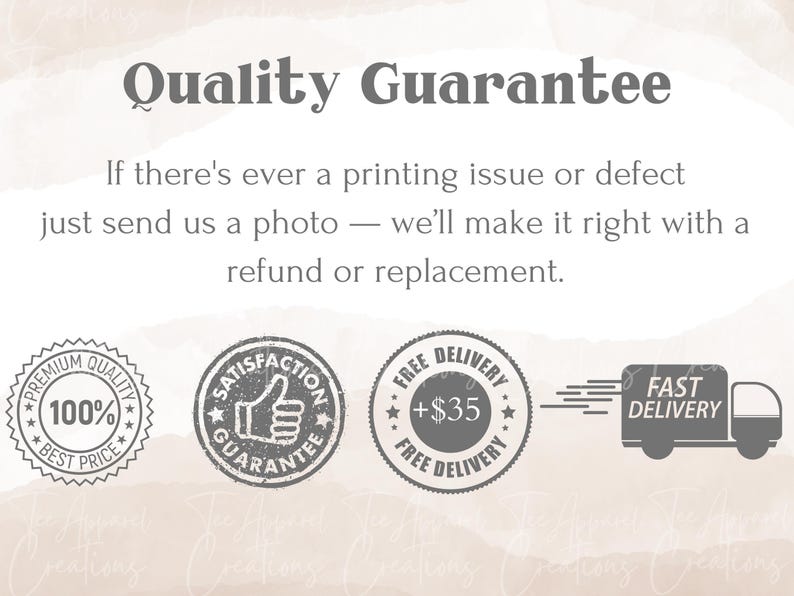 a sign that says quality guarantee if there's ever a printing issue or defect