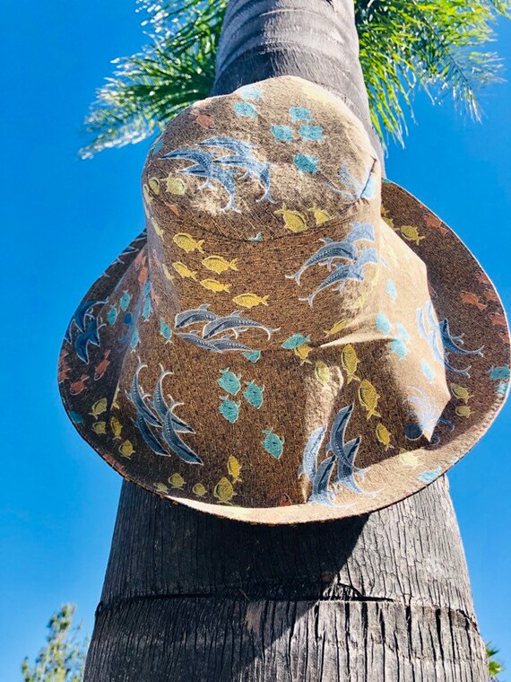 Wide Brim Sunhat Women, Ocean Print Beach Hat, Sun Hat, Hiking Hat