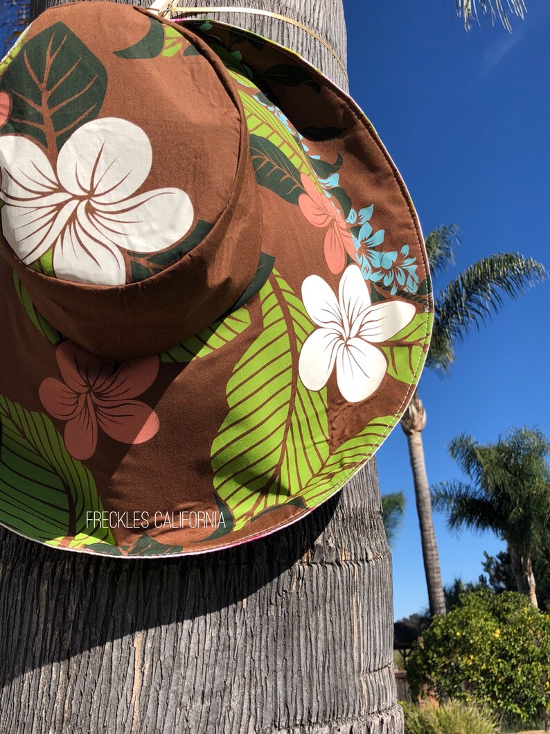 Hawaiian print Sun Hat Women Wide Brim Hat Tropical Sunhat Etsy