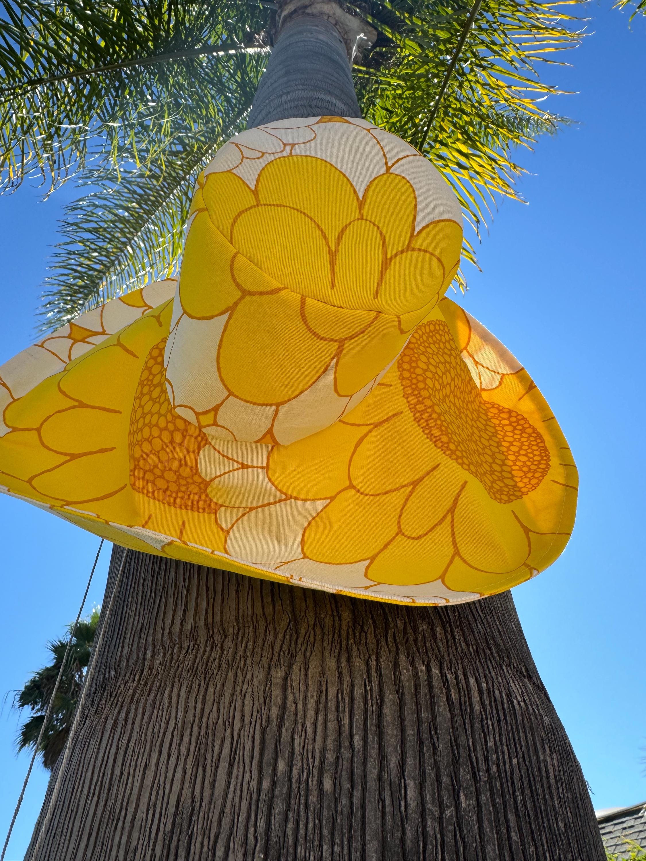 Yellow Large Brimmed Hat, Bold Floral Print, Gift for Her  display picture 1