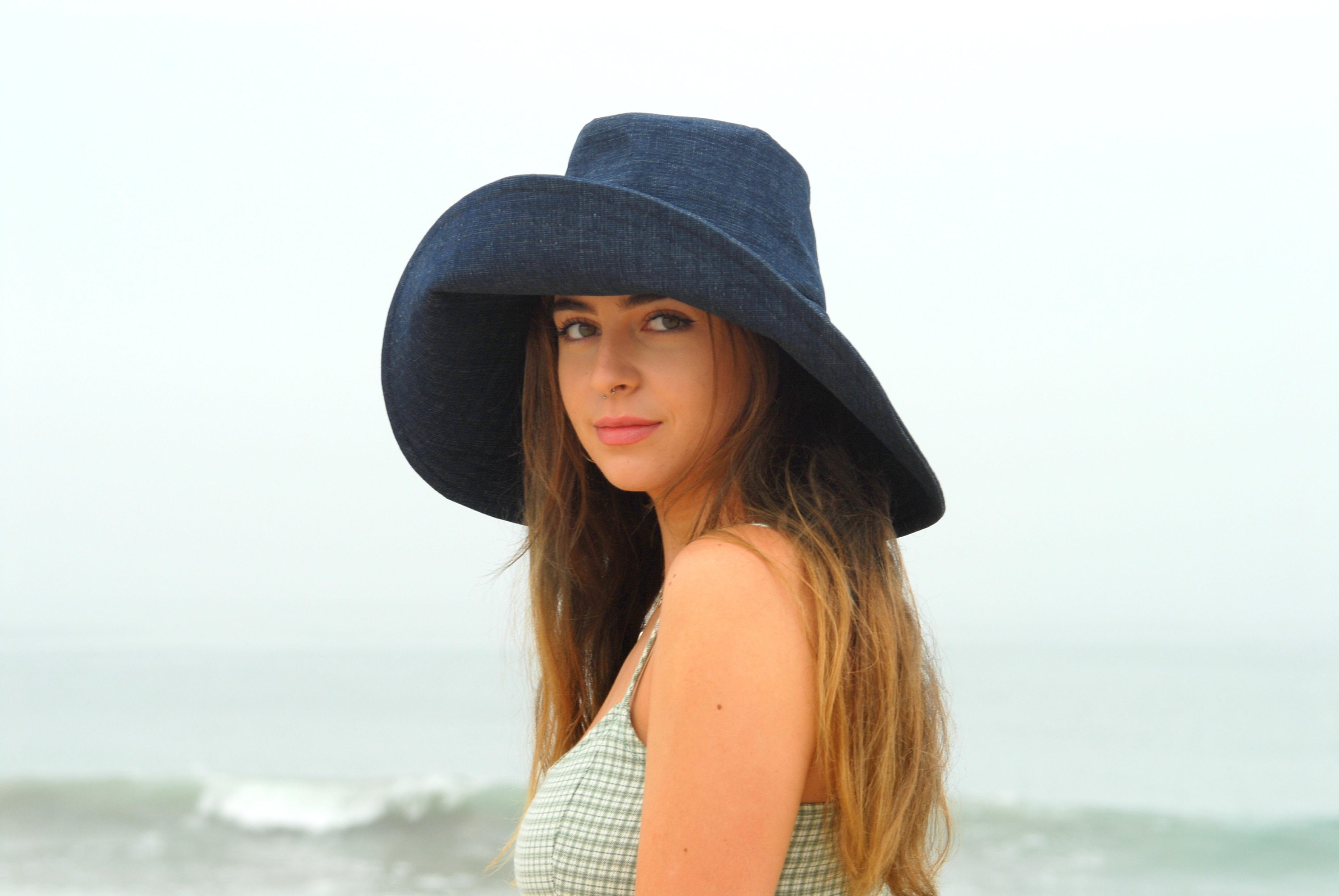 Custom Full Mixed Dark Denim Wide Brim Wide Leg Premium Denim in Non Distressed Dark Mid-Wash  main image 2