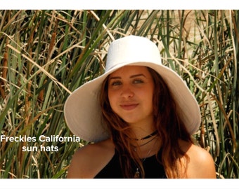 Natural Wide Brim Hat, Pick Your Size, Hat for Hiking, Gardening, Pool, Beach, Foldable Hat, Travel Sun Hat by Freckles California