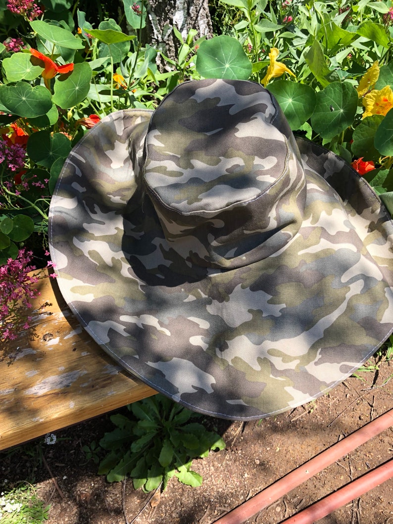 Camouflage Wide Brim Sun Hat Boating Hat Gardening Accessory Beach Hat Gift for Her Summer Hat Spring by Freckles California