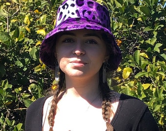 Purple Leopard Print Bucket Hat, Emily in Paris Look, Faux Fur Hat, Cute and Fun Hat, Freckles California