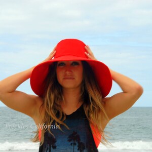 Womens Wide Brim Sun Hat, Gift for Her, Red Wide Brim Sunhat, Select Size, Big Beach Hat, Red Symbol of Love Freckles California image 3