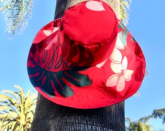 Red Floral Sunhat Women, Big Bold Flower Hat, Big Beach Hat, Vacation, gift for her by Freckles California
