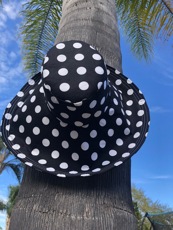 Black Polka Dot Wide Brim Sun Hat, Freckles California - Etsy