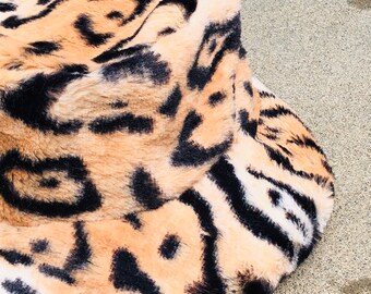 Faux Fur Leopard Print Bucket Hat, Winter Hat, Animal Print Hat, Floppy Hat, Freckles California