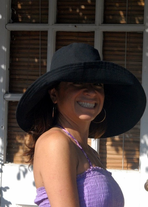 Black Wide Brim Sun Hat, SELECT Your Size, Womens Travel Sun Hat