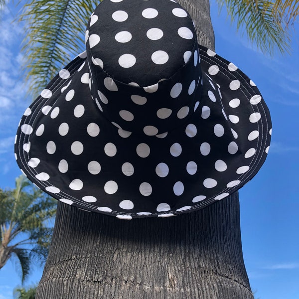 Black Polka Dot Sun Hat, Summer Hat Women, Gift for Newlywed, Select Size by Freckles California