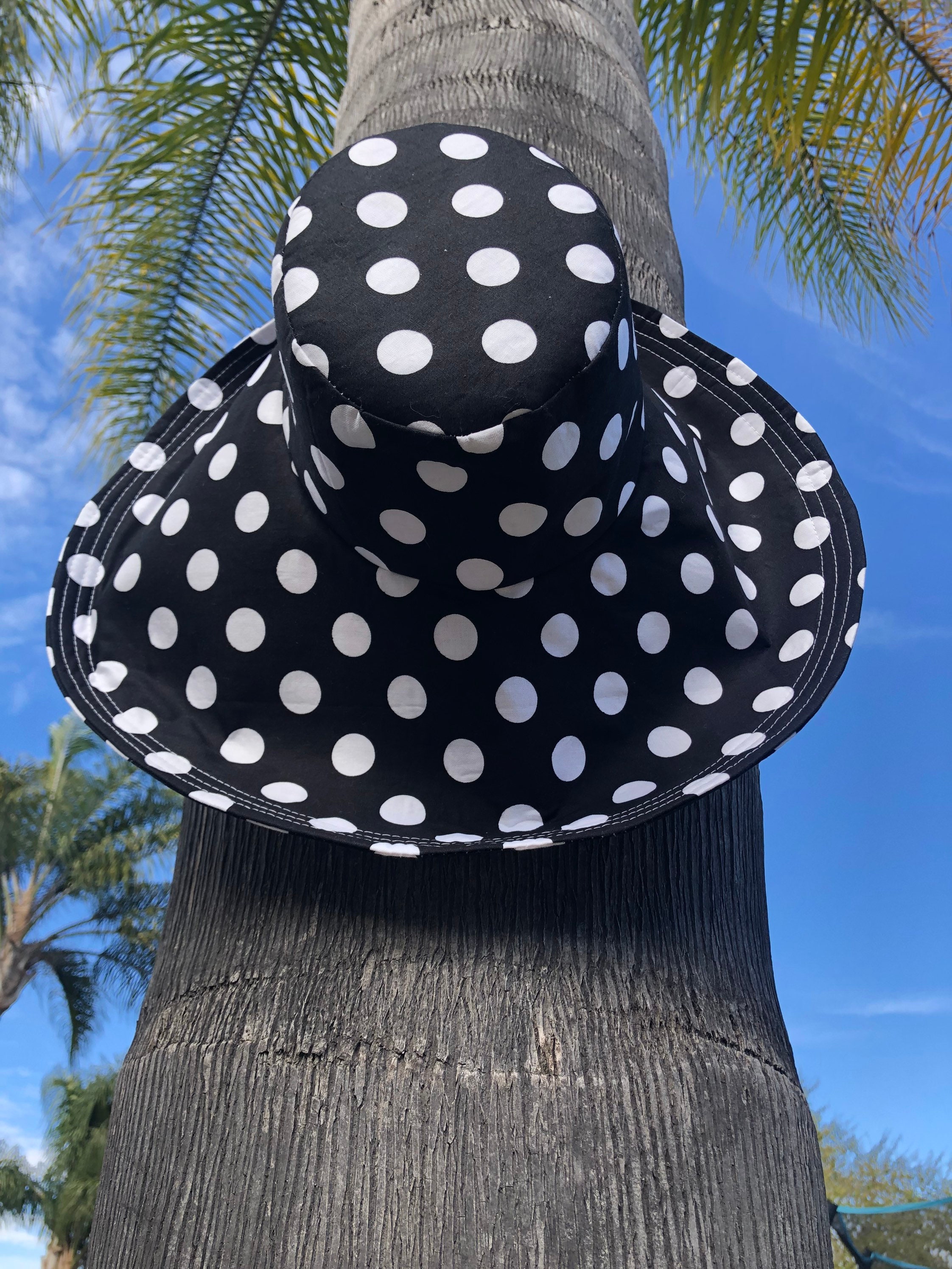 Black Polka Dot Wide Brim Sun Hat, Freckles California - Etsy