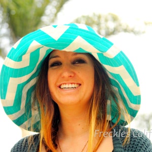 Custom Wide Brim Sun Hat, Select Your Size Wide Brim Hat, Womens Sunhat, Turquoise Beach Sun Hat Wide Brim Freckles California image 3