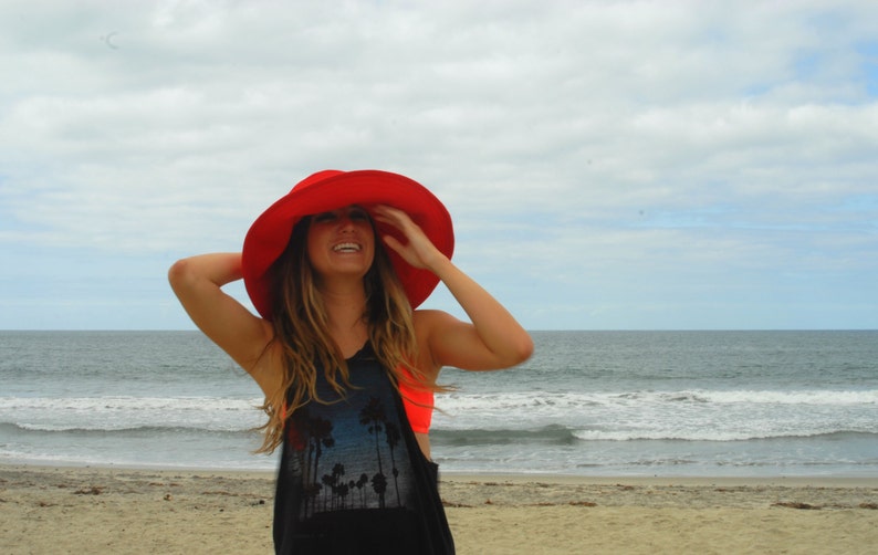 Womens Wide Brim Sun Hat, Gift for Her, Red Wide Brim Sunhat, Select Size, Big Beach Hat, Red Symbol of Love Freckles California image 5