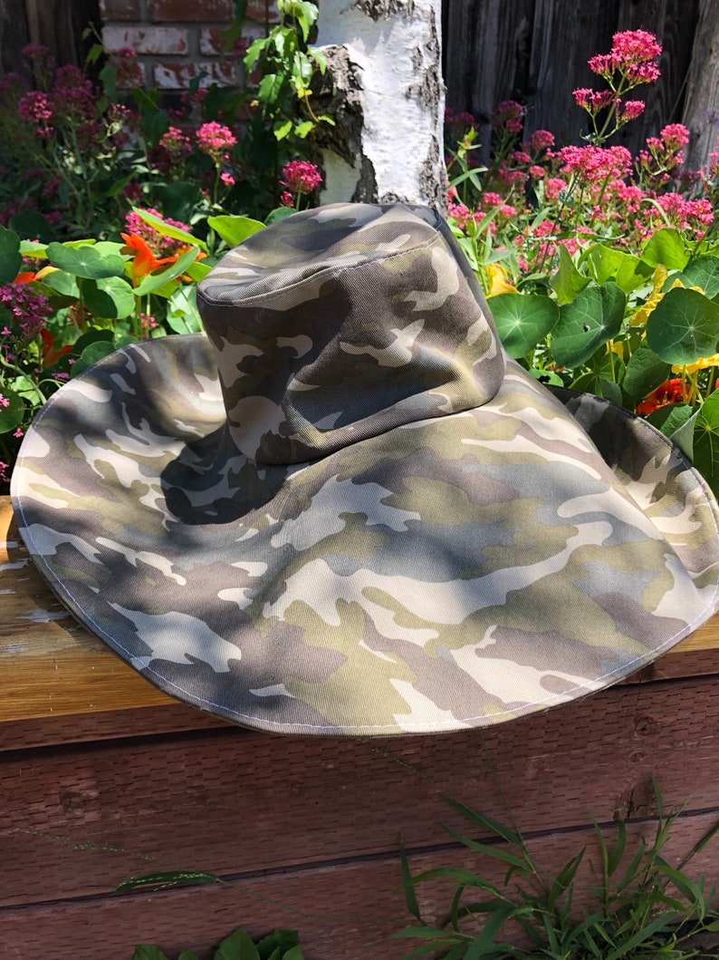 Camouflage Wide Brim Sun Hat Boating Hat Gardening Accessory Beach Hat Gift for Her Summer Hat Spring by Freckles California