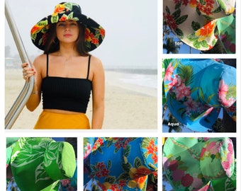 Floral Wide Brim Sunhat, Bridesmaids Gifts, Select SIze and Color, Summer Hat, WIde Brimmed Sunhat by  Freckles California