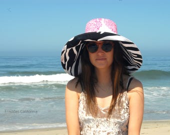 Wide Brim Sun Hat in Zebra, CUSTOM Wide Brim Hat, Womens Hat, Sunhat, Vacation Sun Hat Foldable Travel Hat Gift for Her Freckles California