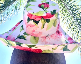 Floral Wide Brim Sun Hat, Packable Vacation Travel Hat