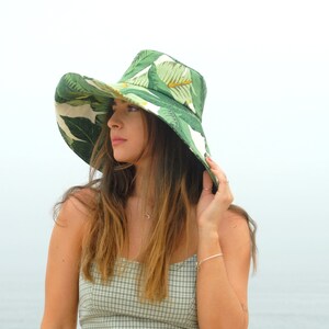 Cali Style Wide Brim Sun Hat in Tropical Print, Vacation Hat, Womens Sunhat, Sun Protection to the Face by Freckles California image 4