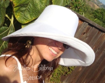 White Wide Brim Cotton Sunhat, Handmade Custom Fit